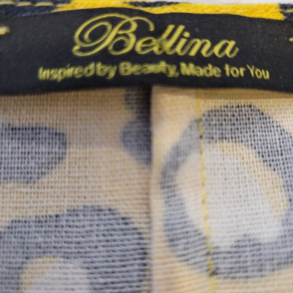 Bellina Cow Patch SS Yellow Black & White Blouse XS - Picture 6 of 7
